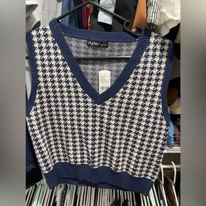 Blue Checker V-Neck Sweater Vest Size Large